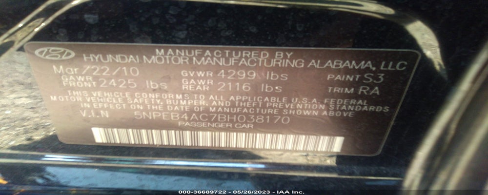 5NPEB4AC7BH038170 2011 HYUNDAI SONATA photo no. 9