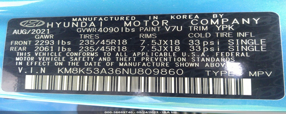 KM8K53A36NU809860 2022 HYUNDAI KONA photo no. 9