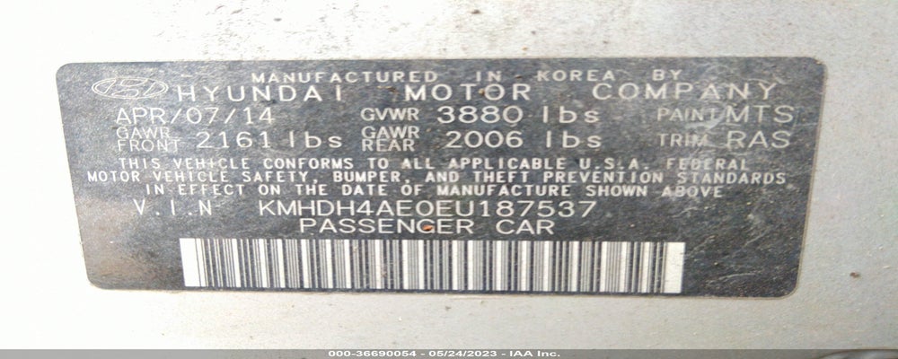KMHDH4AE0EU187537 2014 HYUNDAI ELANTRA photo no. 9