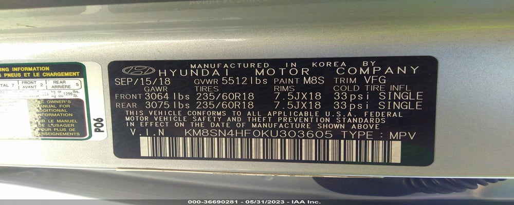 KM8SN4HF0KU303605 2019 HYUNDAI SANTA FE XL photo no. 9