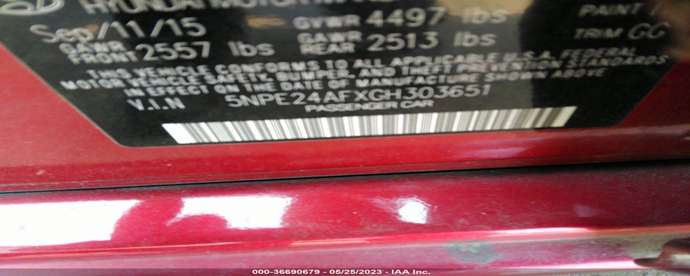 5NPE24AFXGH303651 2016 HYUNDAI SONATA photo no. 9