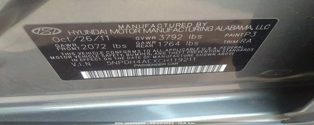 5NPDH4AEXCH119211 2012 HYUNDAI ELANTRA photo no. 9