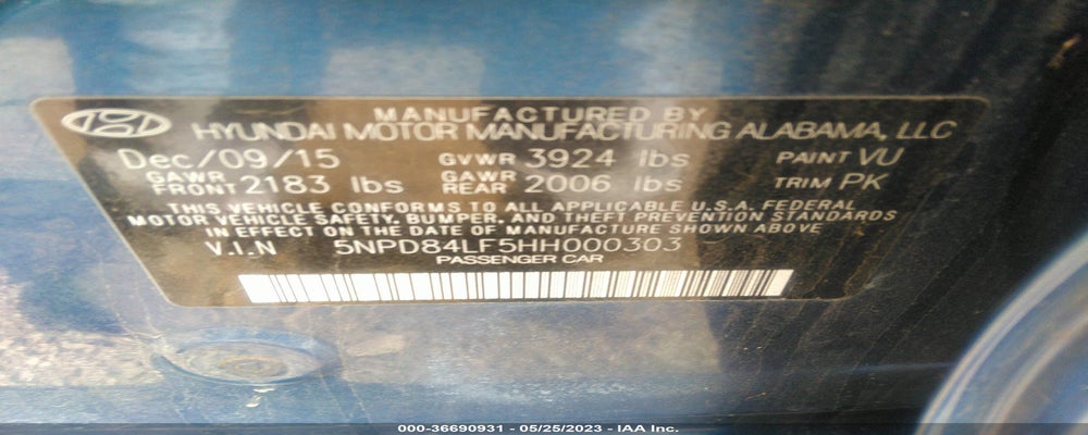 5NPD84LF5HH000303 2017 HYUNDAI ELANTRA photo no. 9