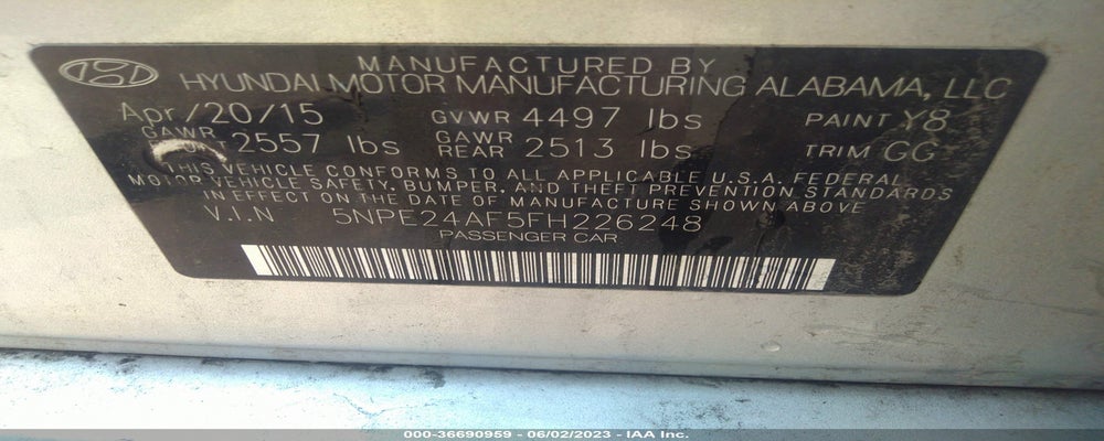 5NPE24AF5FH226248 2015 HYUNDAI SONATA photo no. 9