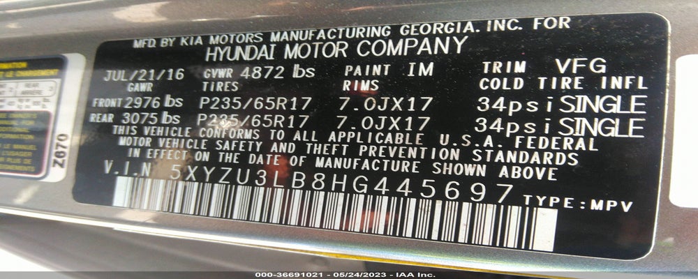 5XYZU3LB8HG445697 2017 HYUNDAI SANTA FE SPORT photo no. 9