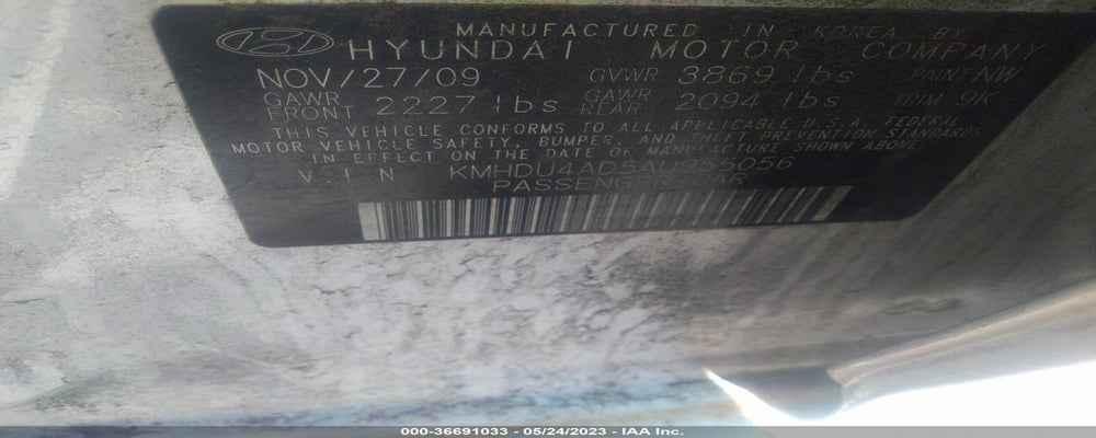 KMHDU4AD5AU955056 2010 HYUNDAI ELANTRA photo no. 9