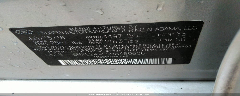 5NPE24AF9HH460606 2017 HYUNDAI SONATA photo no. 9