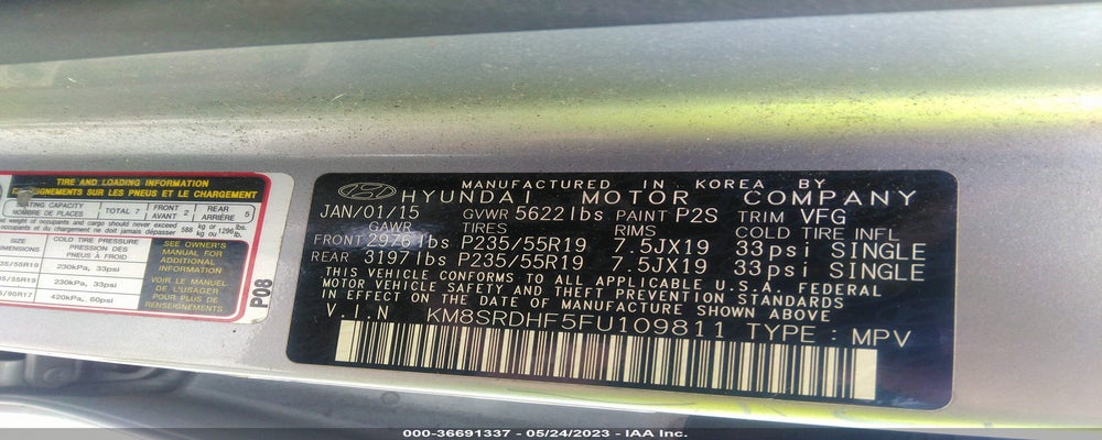 KM8SRDHF5FU109811 2015 HYUNDAI SANTA FE photo no. 9