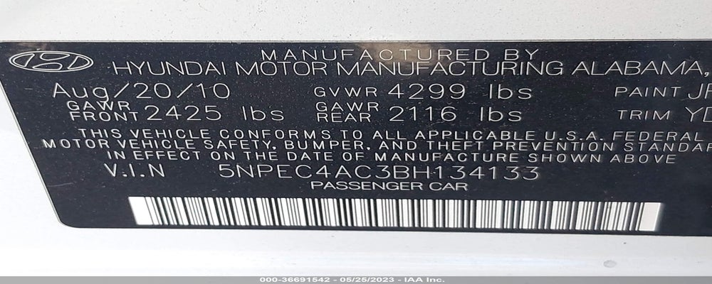5NPEC4AC3BH134133 2011 HYUNDAI SONATA photo no. 9