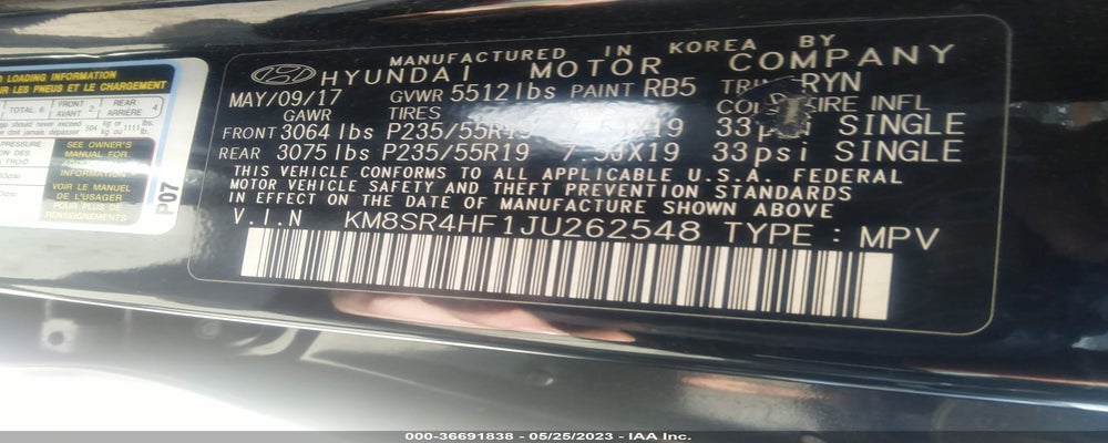 KM8SR4HF1JU262548 2018 HYUNDAI SANTA FE photo no. 9