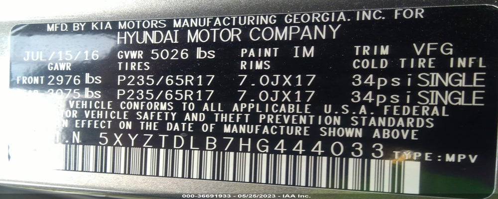 5XYZTDLB7HG444033 2017 HYUNDAI SANTA FE SPORT photo no. 9