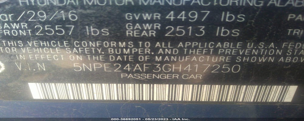 5NPE24AF3GH417250 2016 HYUNDAI SONATA photo no. 9