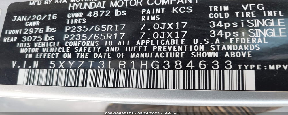 5XYZT3LB1HG384633 2017 HYUNDAI SANTA FE SPORT photo no. 9
