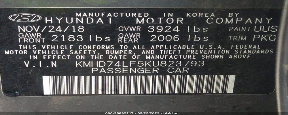 KMHD74LF5KU823793 2019 HYUNDAI ELANTRA photo no. 9