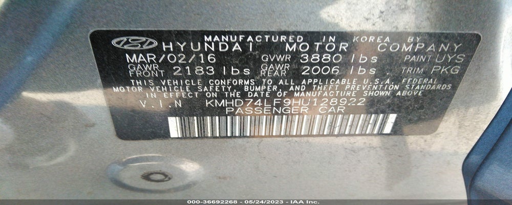 KMHD74LF9HU128922 2017 HYUNDAI ELANTRA photo no. 9