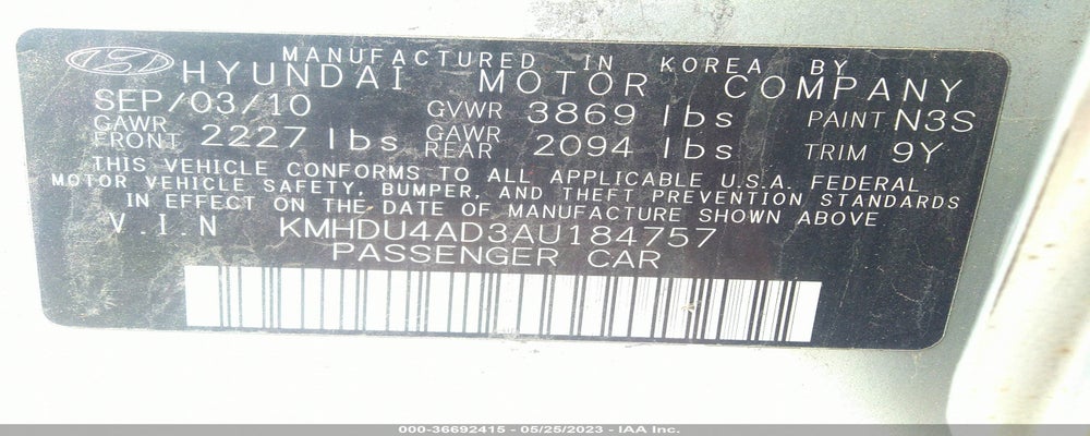 KMHDU4AD3AU184757 2010 HYUNDAI ELANTRA photo no. 9