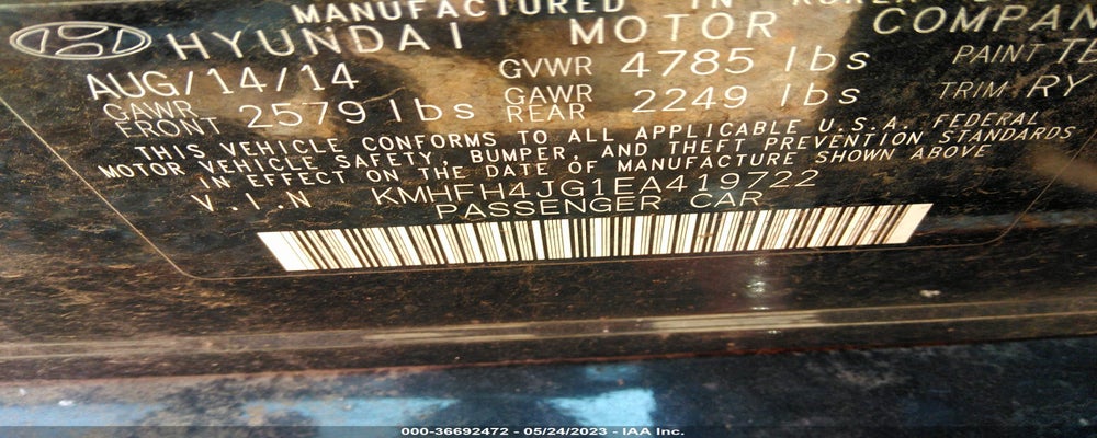 KMHFH4JG1EA519722 2014 HYUNDAI AZERA photo no. 9