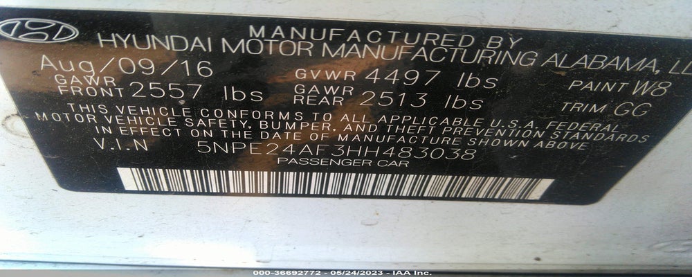5NPE24AF3HH483038 2017 HYUNDAI SONATA photo no. 9