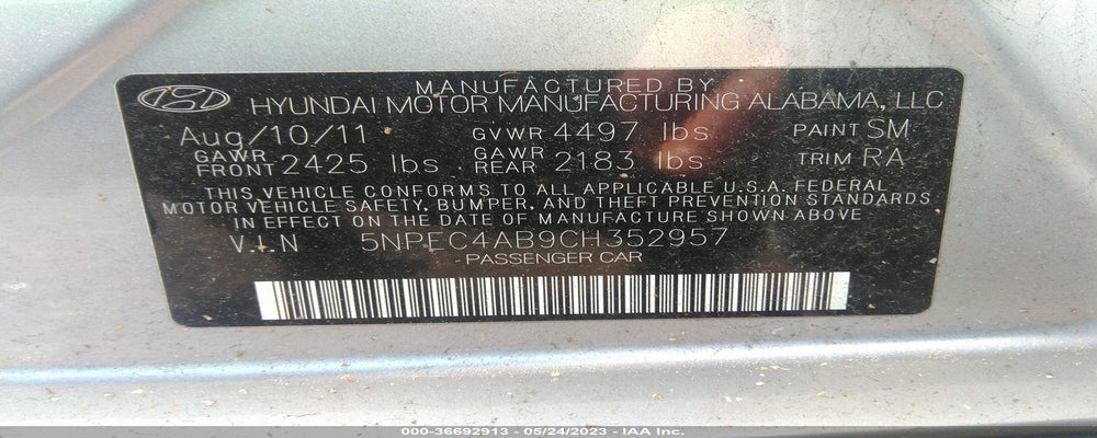 5NPEC4AB9CH352957 2012 HYUNDAI SONATA photo no. 9