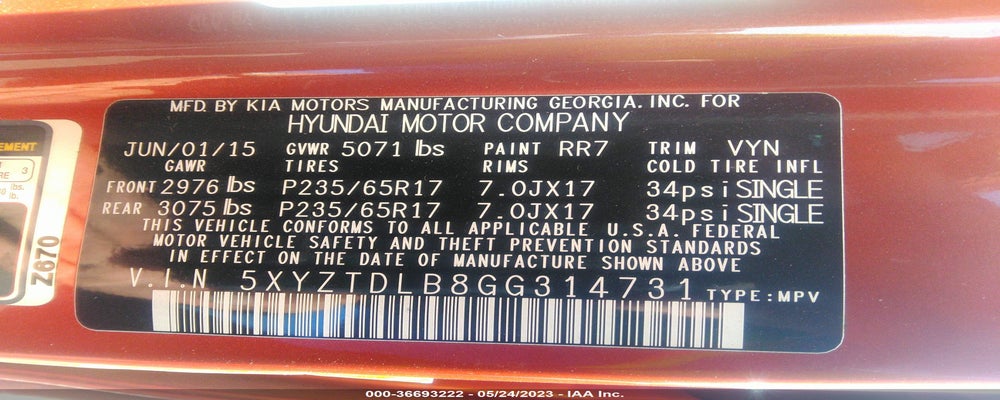 5XYZTDLB8GG314731 2016 HYUNDAI SANTA FE SPORT photo no. 9