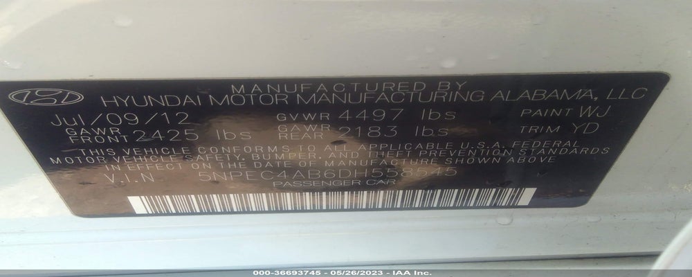 5NPEC4AB6DH558545 2013 HYUNDAI SONATA photo no. 9