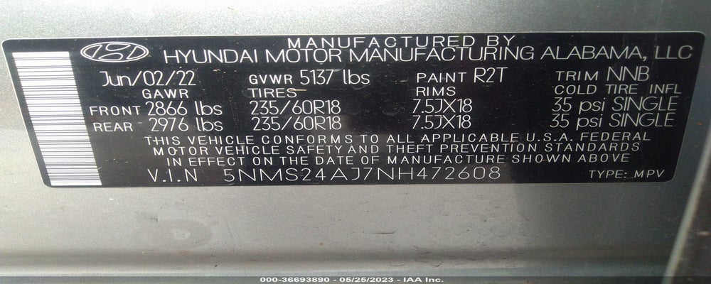 5NMS24AJ7NH472608 2022 HYUNDAI SANTA FE photo no. 9