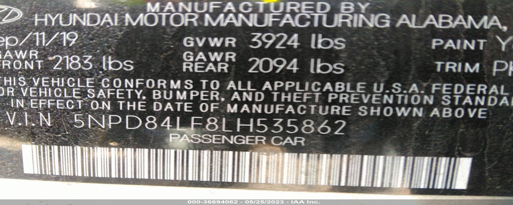 5NPD84LF8LH535862 2020 HYUNDAI ELANTRA photo no. 9
