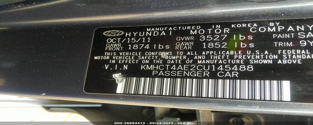 KMHCT4AE2CU145488 2012 HYUNDAI ACCENT photo no. 9