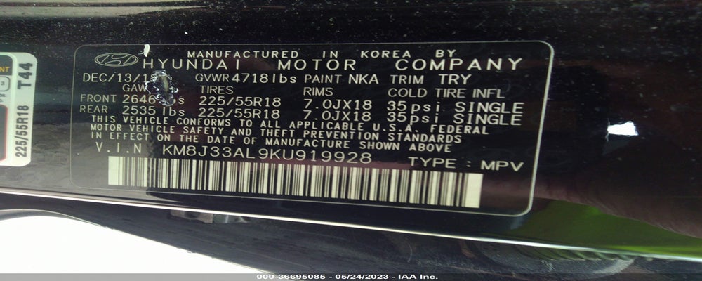 KM8J33AL9KU919928 2019 HYUNDAI TUCSON photo no. 9
