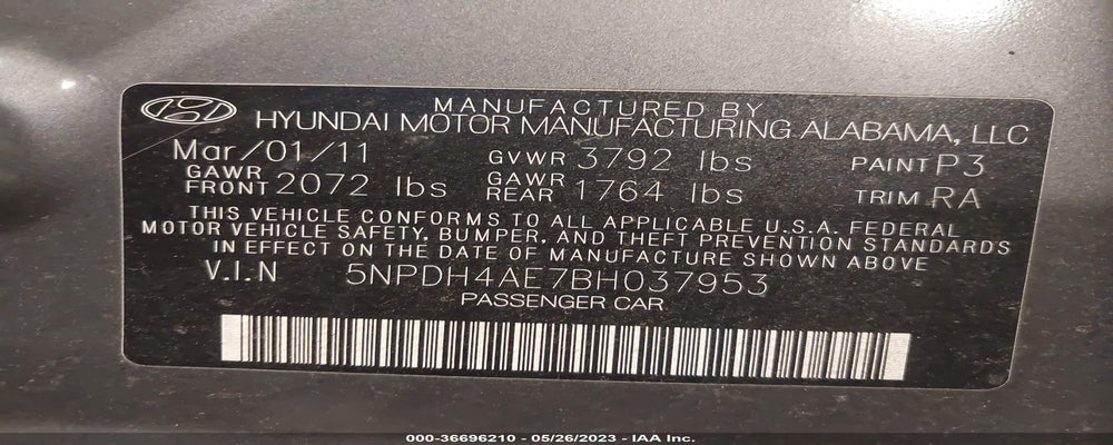 5NPDH4AE7BH037953 2011 HYUNDAI ELANTRA photo no. 9