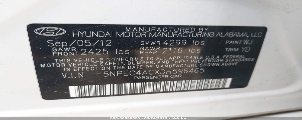 5NPEC4ACXDH596465 2013 HYUNDAI SONATA photo no. 9