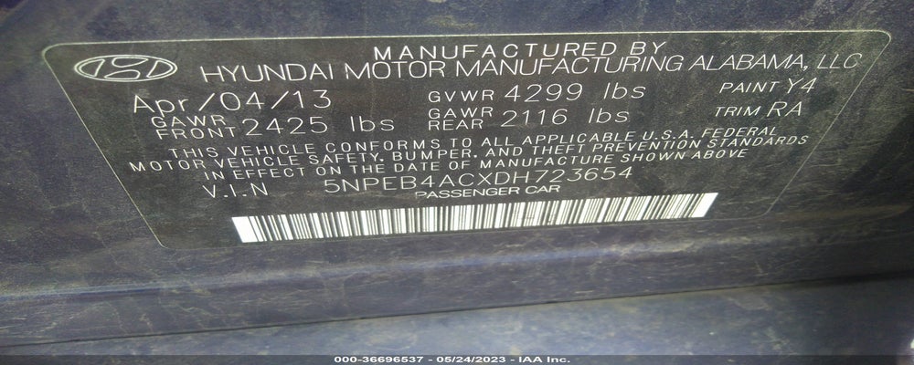 5NPEB4ACXDH723654 2013 HYUNDAI SONATA photo no. 9