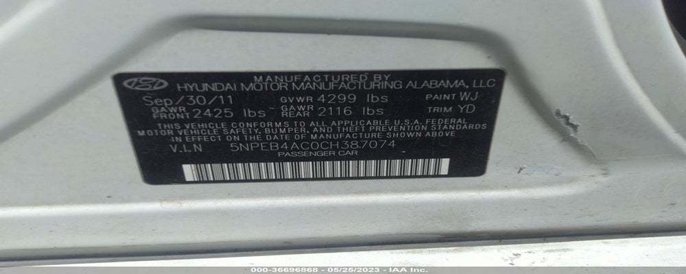 5NPEB4AC0CH387074 2012 HYUNDAI SONATA photo no. 9