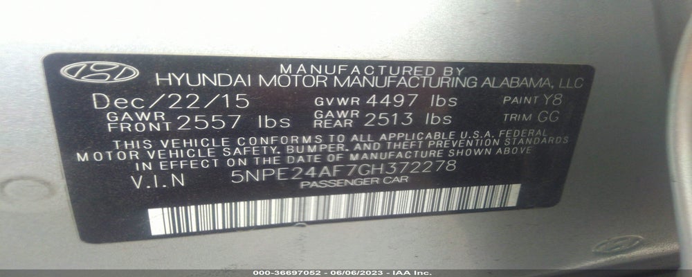 5NPE24AF7GH372278 2016 HYUNDAI SONATA photo no. 9