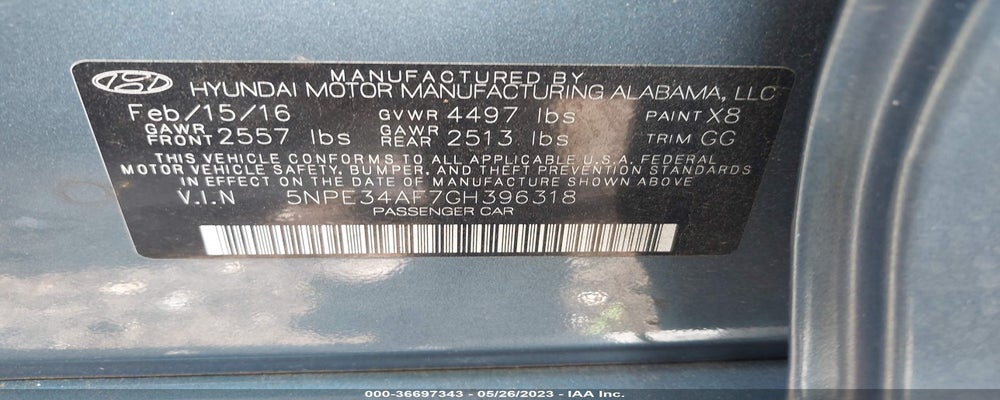 5NPE34AF7GH396318 2016 HYUNDAI SONATA photo no. 9