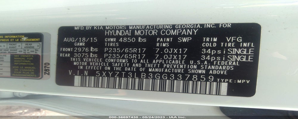 5XYZT3LB3GG337859 2016 HYUNDAI SANTA FE SPORT photo no. 9