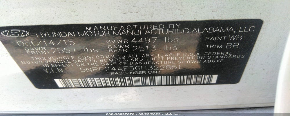 5NPE24AF3GH322851 2016 HYUNDAI SONATA photo no. 9