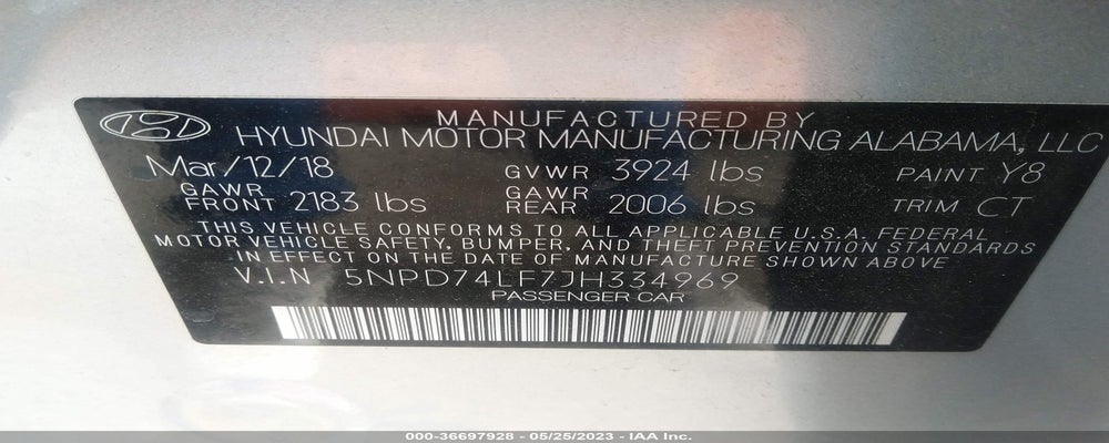 5NPD74LF7JH334969 2018 HYUNDAI ELANTRA photo no. 9