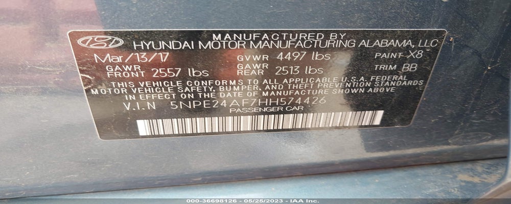 5NPE24AF7HH574426 2017 HYUNDAI SONATA photo no. 9