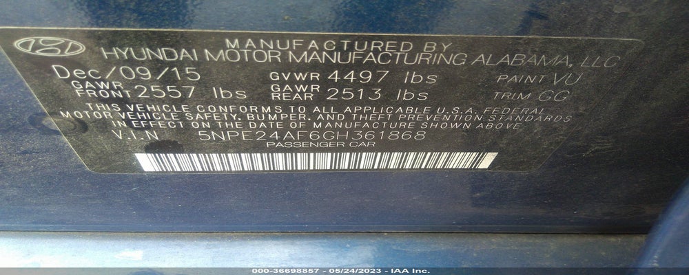 5NPE24AF6GH361868 2016 HYUNDAI SONATA photo no. 9