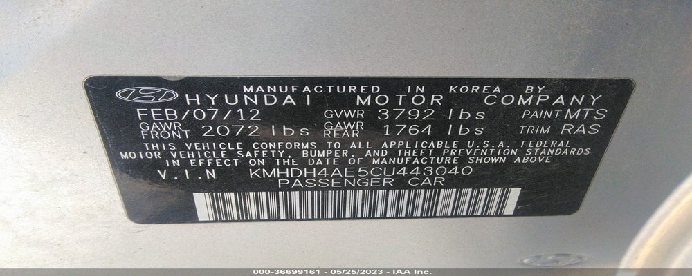 KMHDH4AE5CU443040 2012 HYUNDAI ELANTRA photo no. 9