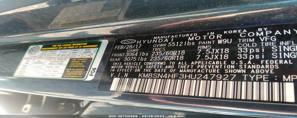 KM8SN4HF3HU247927 2017 HYUNDAI SANTA FE photo no. 9