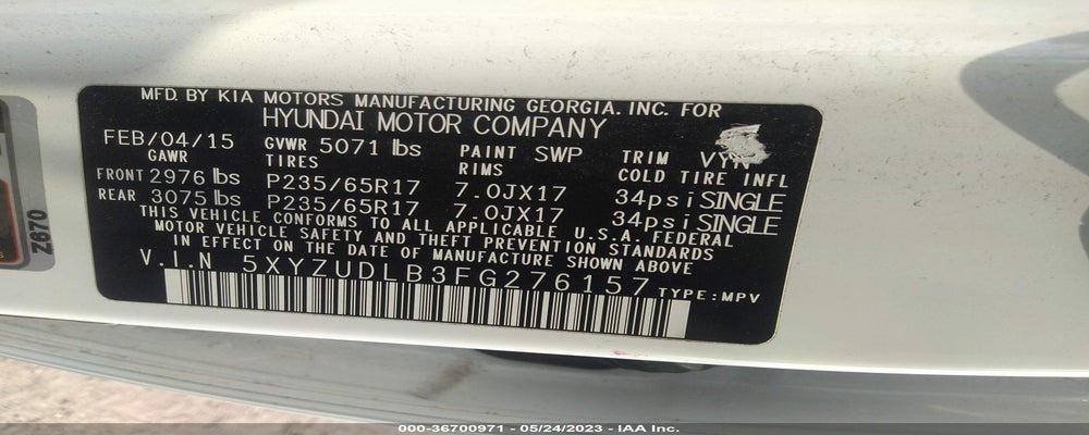 5XYZUDLB3FG276157 2015 HYUNDAI SANTA FE SPORT photo no. 9
