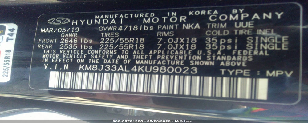 KM8J33AL4KU980023 2019 HYUNDAI TUCSON photo no. 9