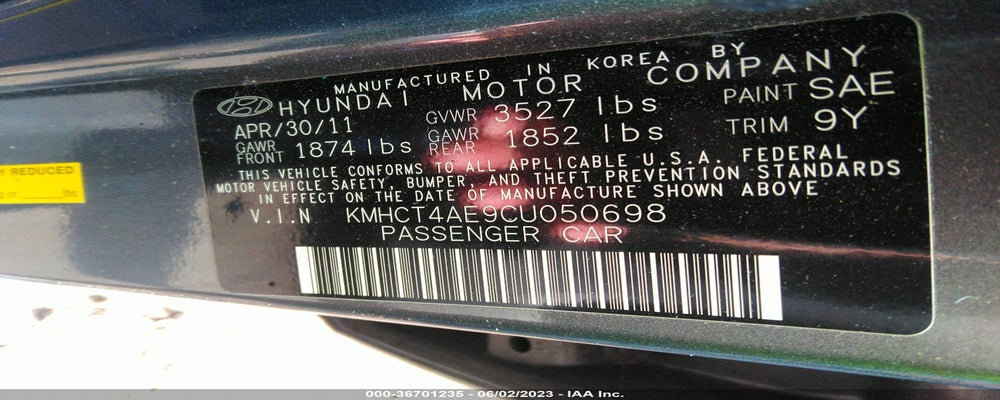 KMHCT4AE9CU050698 2012 HYUNDAI ACCENT photo no. 9