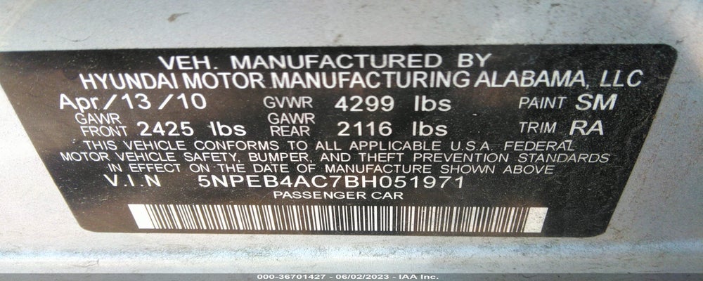 5NPEB4AC7BH051971 2011 HYUNDAI SONATA photo no. 9