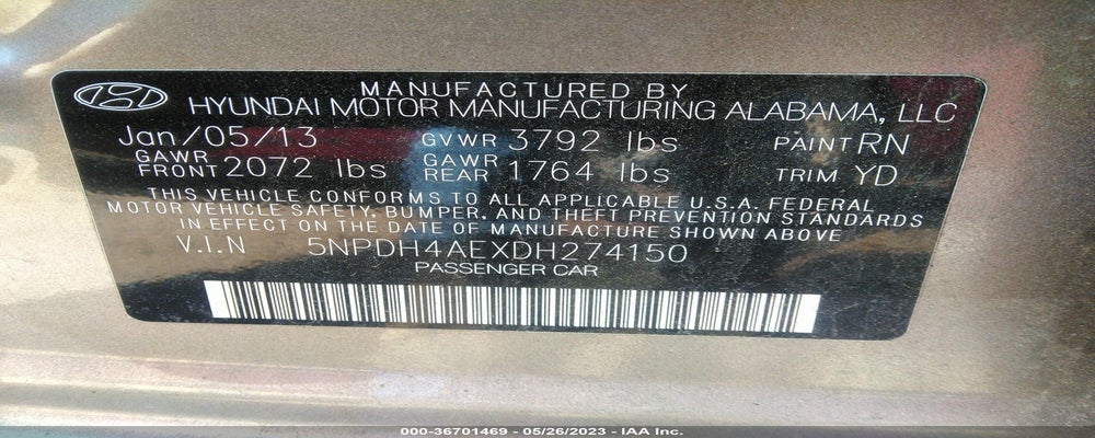 5NPDH4AEXDH274150 2013 HYUNDAI ELANTRA photo no. 9