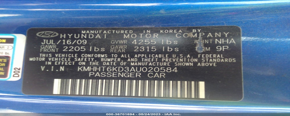 KMHHT6KD3AU020584 2010 HYUNDAI GENESIS COUPE photo no. 9