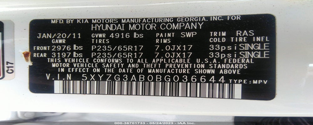 5XYZG3AB0BG036644 2011 HYUNDAI SANTA FE photo no. 9