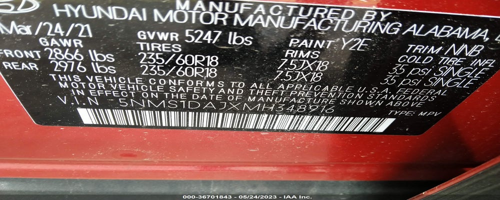 5NMS1DAJXMH348916 2021 HYUNDAI SANTA FE photo no. 9